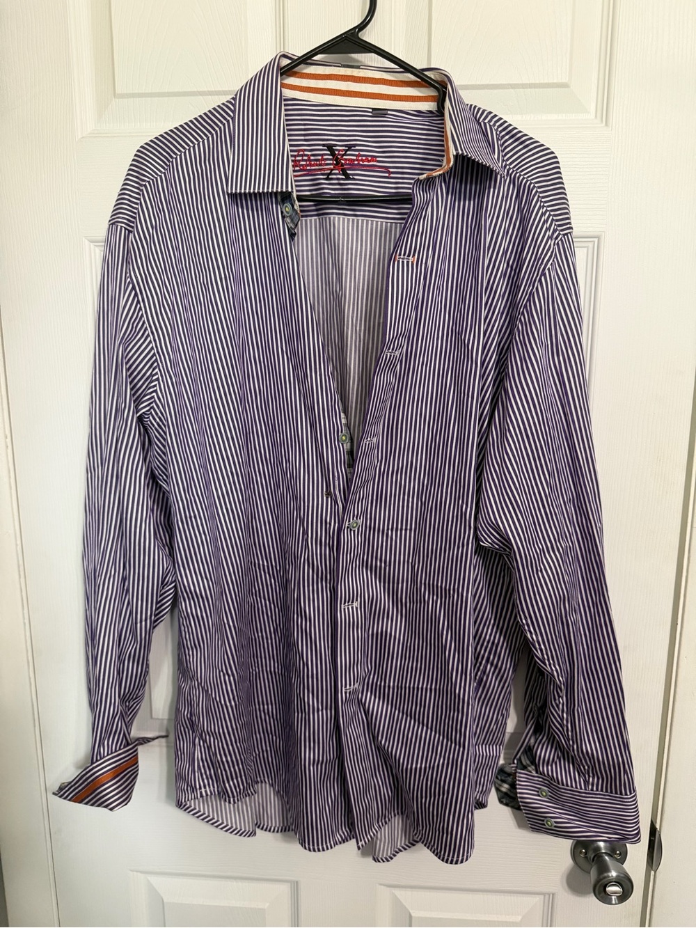 Robert Graham Purple and White Striped Dress Shirt